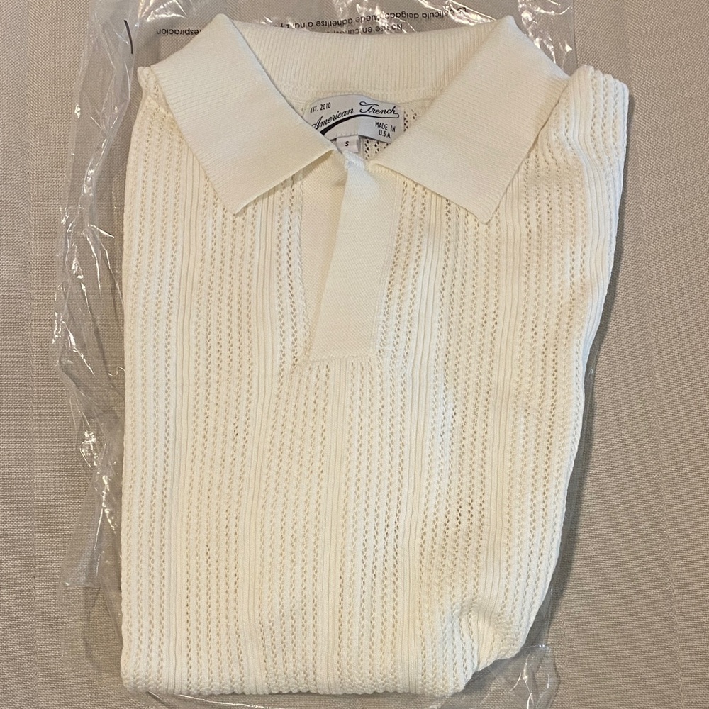 American Trench Cream Knit Polo Shirt SMALL NEW